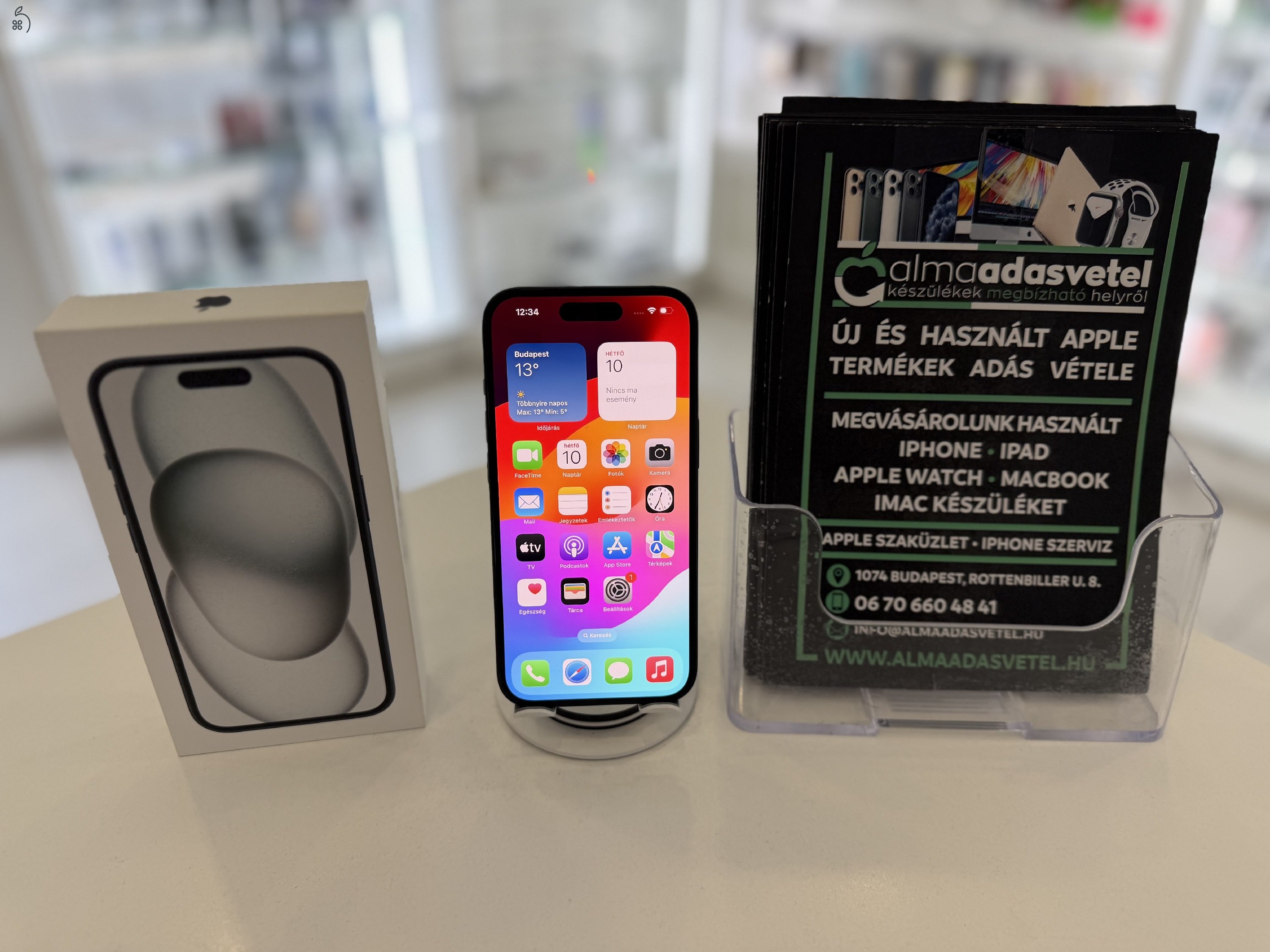 iPhone 15 256GB Független Újszerű/1-3 hónap gar./Akku 86%/p4553