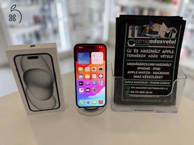 iPhone 15 256GB Független Újszerű/1-3 hónap gar./Akku 86%/p4553