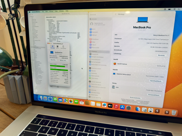 MacBook Pro 15 2017 i7 3.1 GHz 4-mag 16 GB RAM 2 TB SSD 44 ciklus 100% ciklus