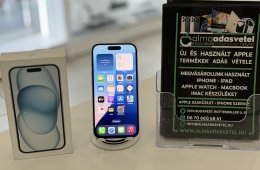 iPhone 15 128GB Kék Független Használt/1-3 hónap gar./Akku 83%/p4563