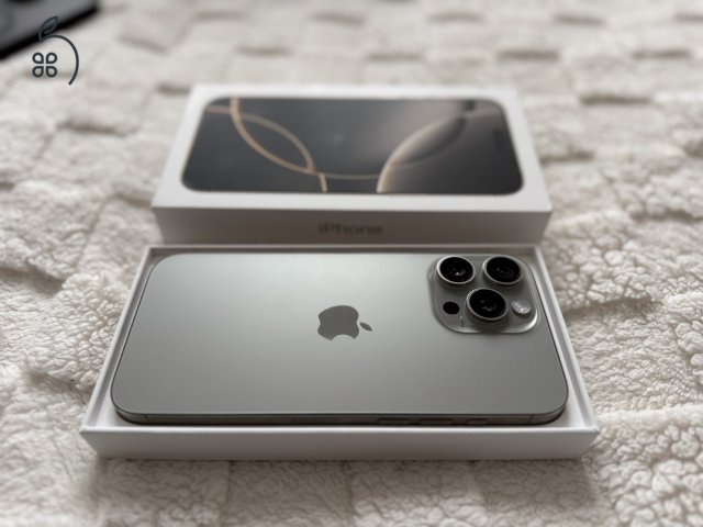iPhone 16 Pro Max 256GB Natúr Titán, Szép Állapotú, Akku 100%, 2026 Júliusig Garancia