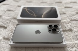 iPhone 16 Pro Max 256GB Natúr Titán, Szép Állapotú, Akku 100%, 2026 Júliusig Garancia