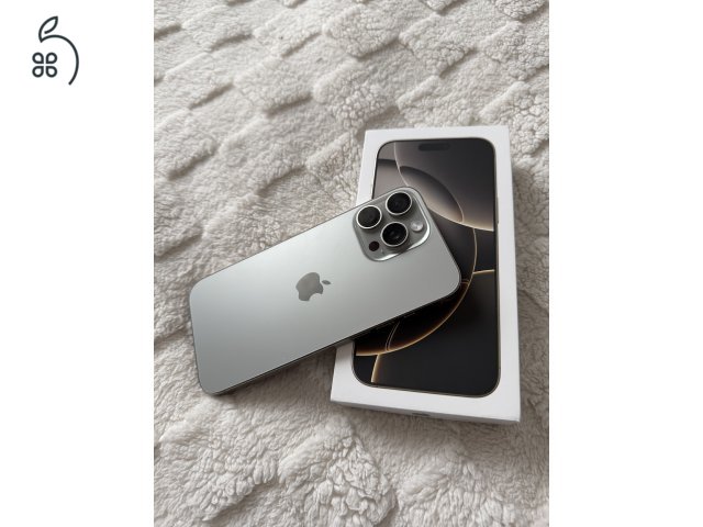 iPhone 16 Pro Max 256GB Natúr Titán, Szép Állapotú, Akku 100%, 2026 Júliusig Garancia