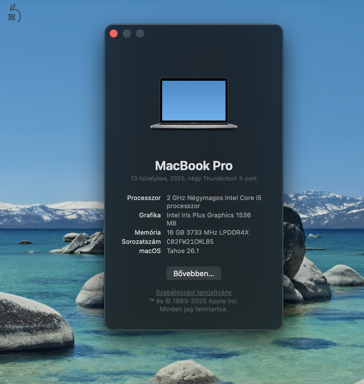 Apple MacBook Pro 13” 2020, i5 Quad-Core, 512GB SSD, 16GB, magyar billentyűzet, TouchBar, új akksi.