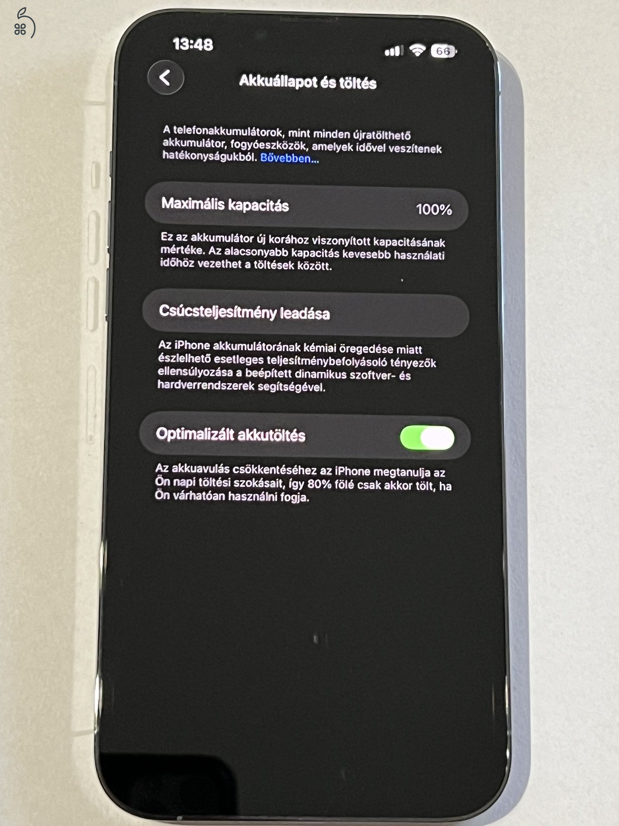 iPhone 13 Pro Max 128GB Sierra Blue független 100% Akku