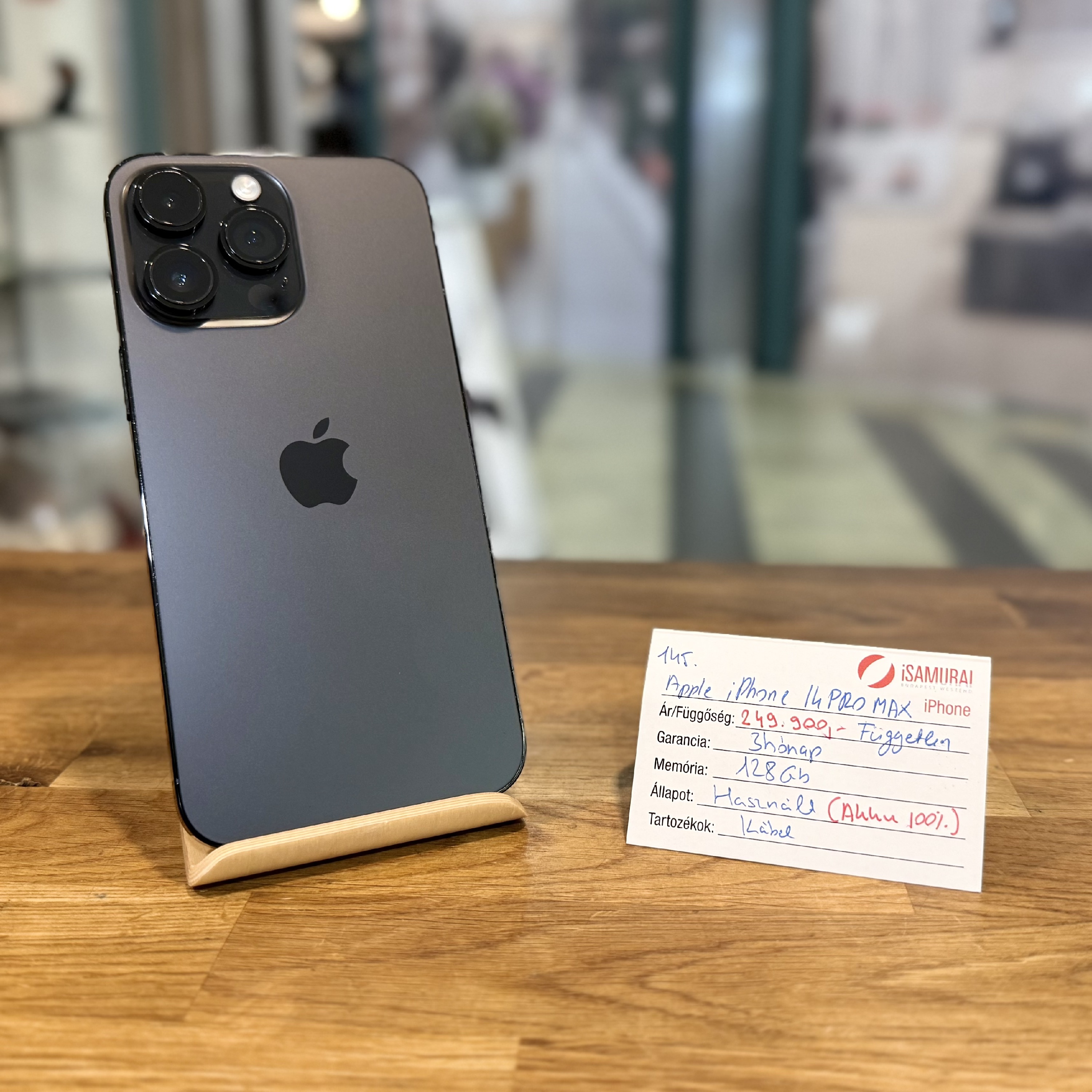 145. Apple iPhone 14 Pro Max - 128 GB - Space Black - Új akku