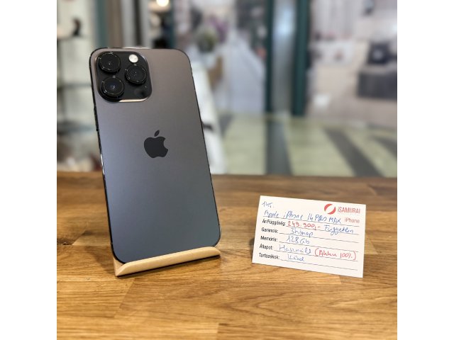 145. Apple iPhone 14 Pro Max - 128 GB - Space Black - Új akku