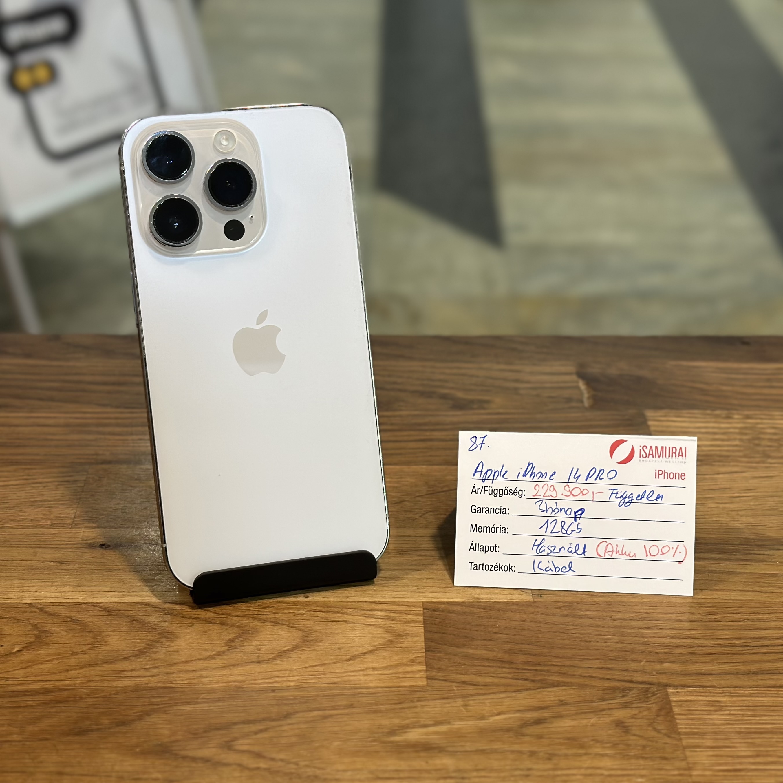 87. Apple iPhone 14 Pro - 128 GB - Silver - Új akku