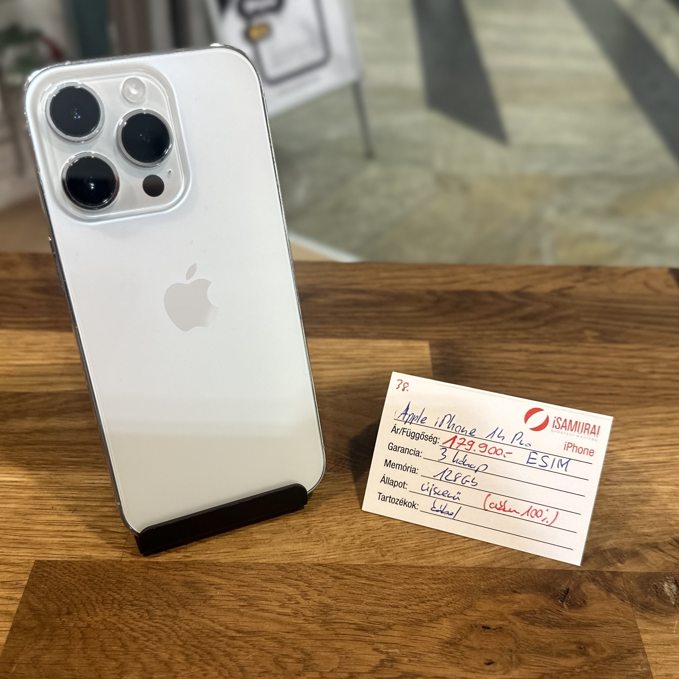 Apple iPhone 14 Pro - 128 GB - Silver - Új akku - ONLY E-SIM (38.)