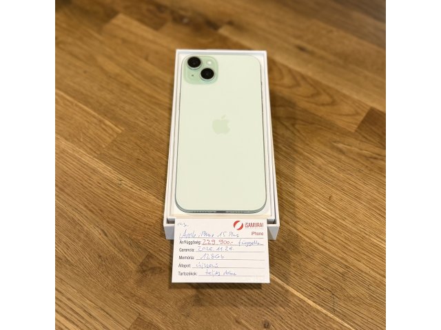 143. Apple iPhone 15 Plus - 128 GB - Zöld - Újszerű - Apple gar.