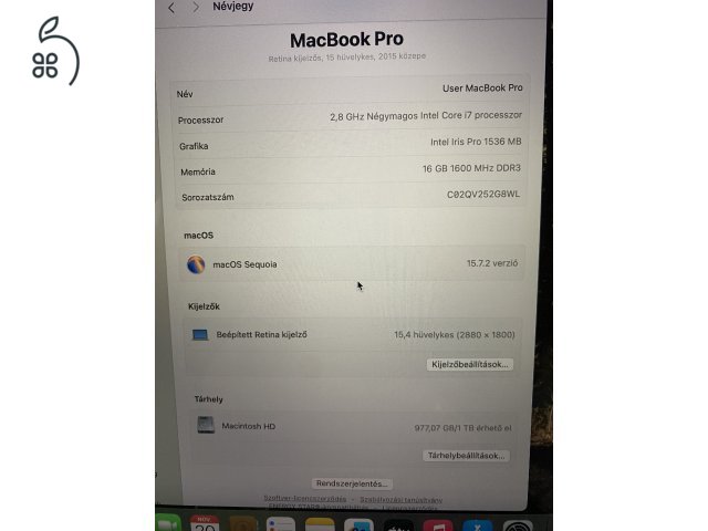 MacBook Pro Mid 2015 újszerű akkumulátorral