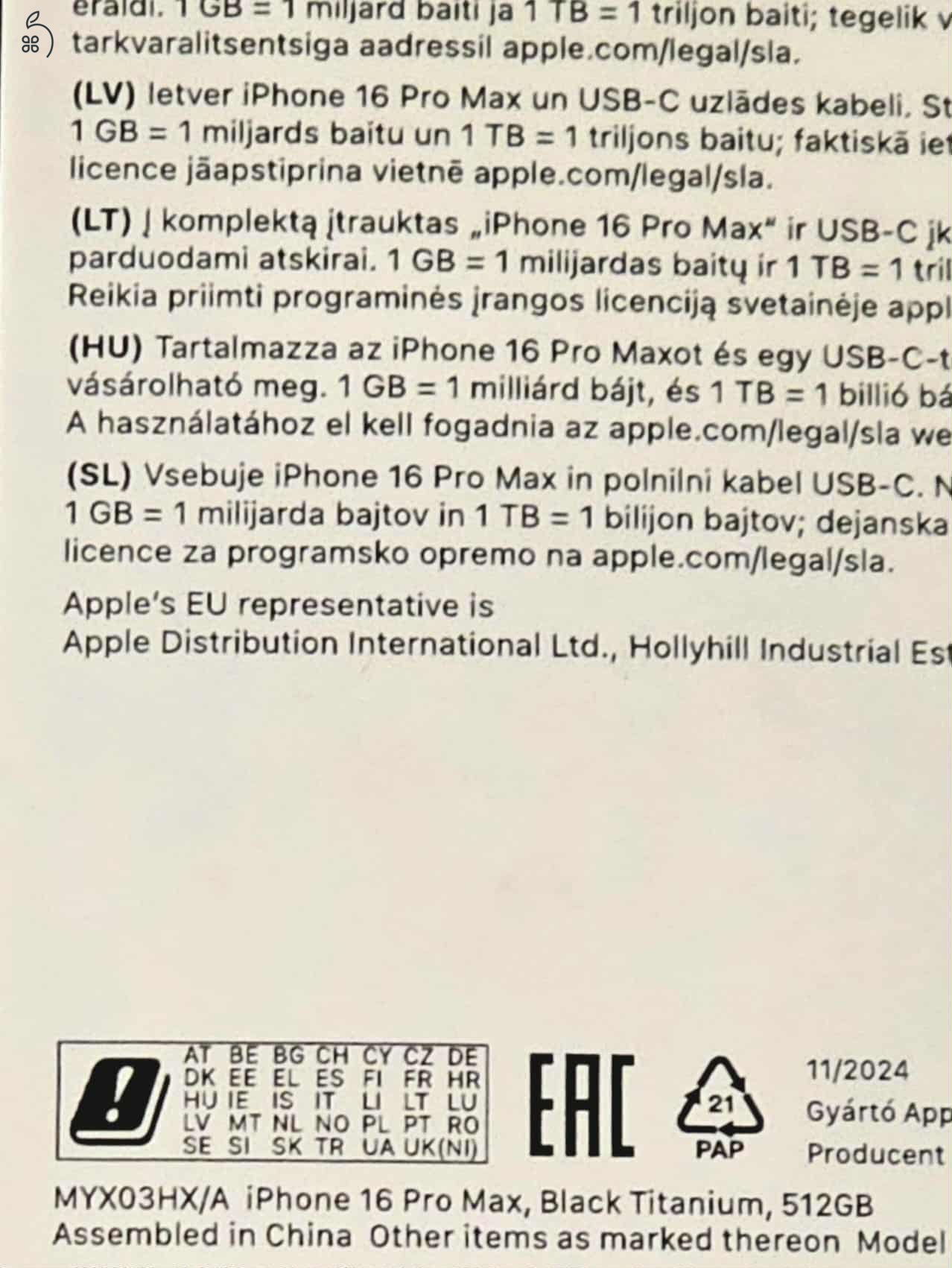 Aktiválatlan Apple iPhone 16 Pro Max 512 GB (Fekete Titán) – Gyári Garival!