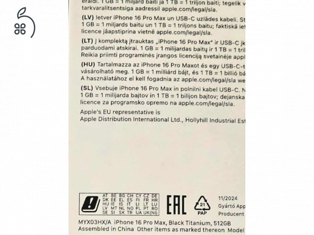 Aktiválatlan Apple iPhone 16 Pro Max 512 GB (Fekete Titán) – Gyári Garival!