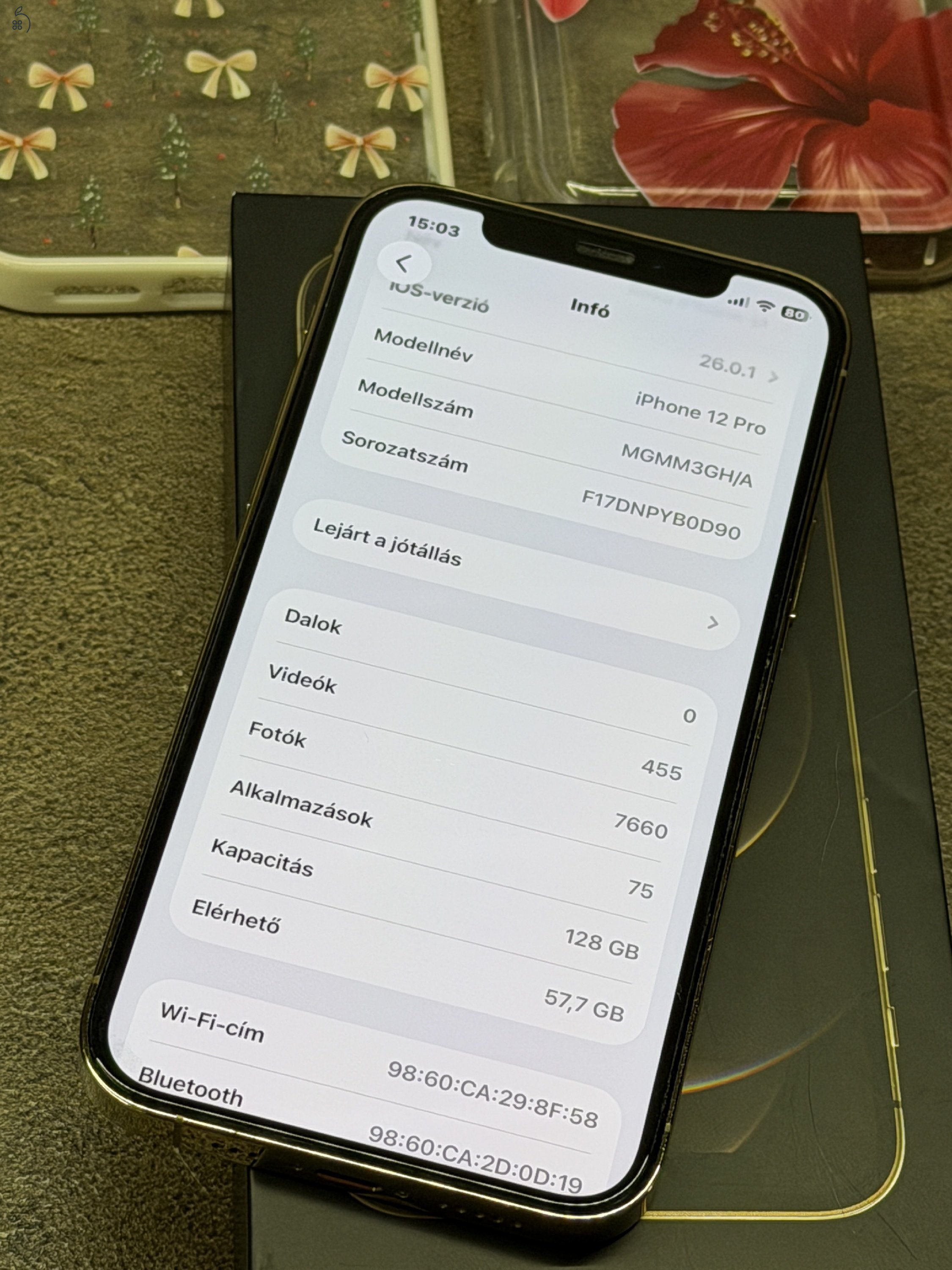 Eladó iPhone 12 Pro 128 GB Arany szín, gyönyörű állapotban,akkumulátor eredeti, állapota 83%. 