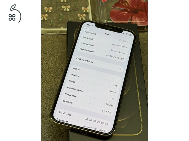 Eladó iPhone 12 Pro 128 GB Arany szín, gyönyörű állapotban,akkumulátor eredeti, állapota 83%. 