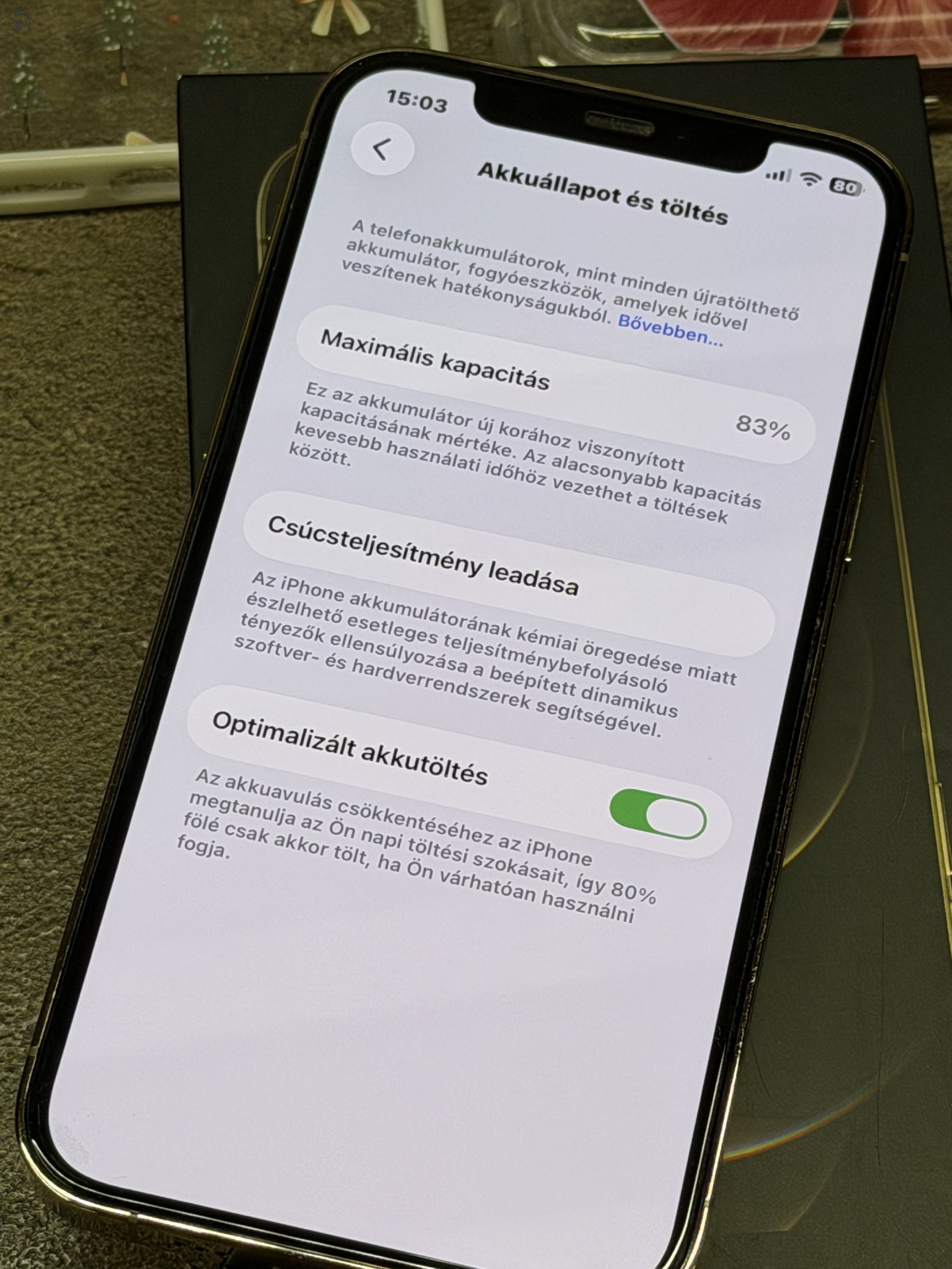 Eladó iPhone 12 Pro 128 GB Arany szín, gyönyörű állapotban,akkumulátor eredeti, állapota 83%. 