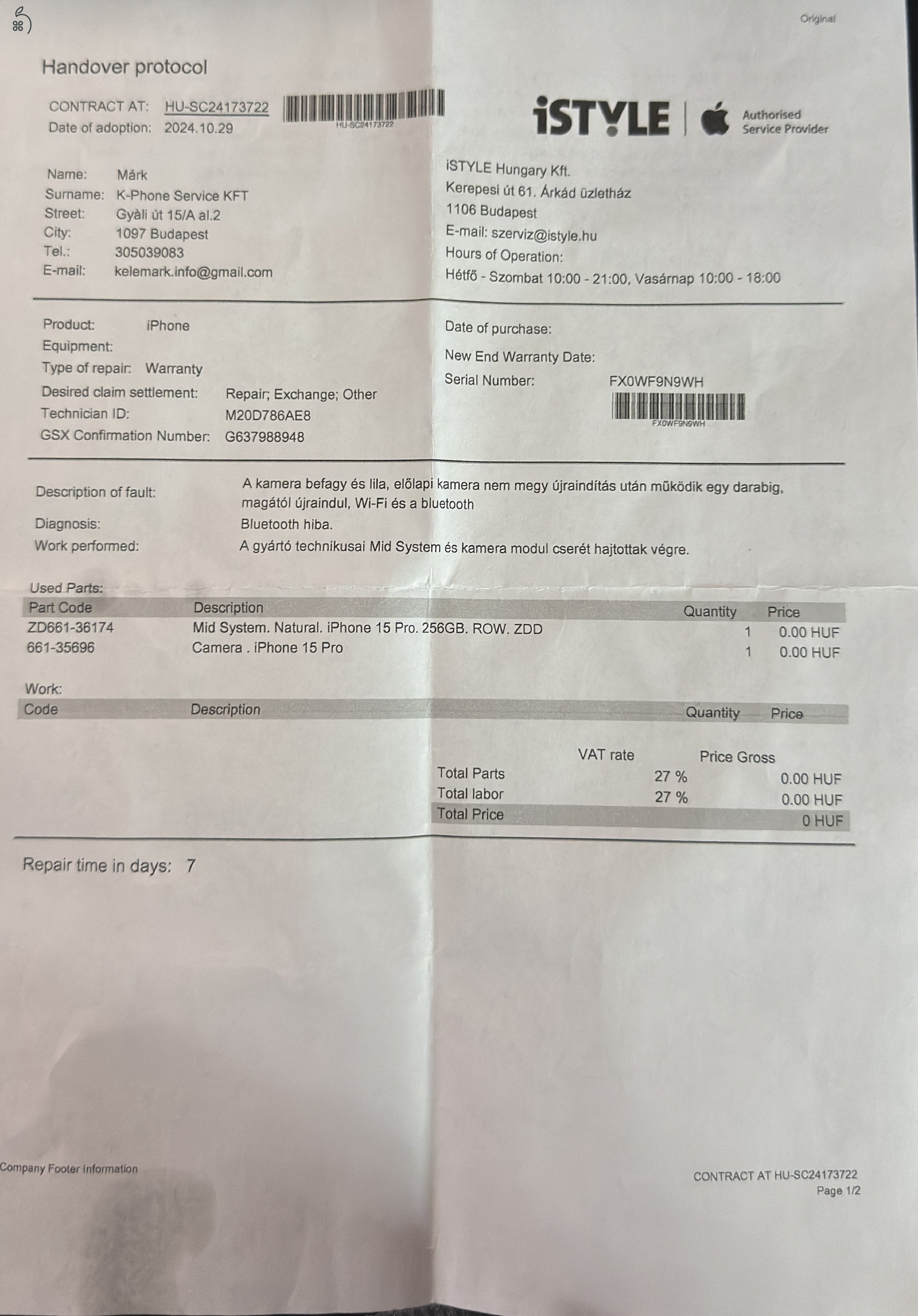 iPhone 15 Pro 256Gb 92% új állapot