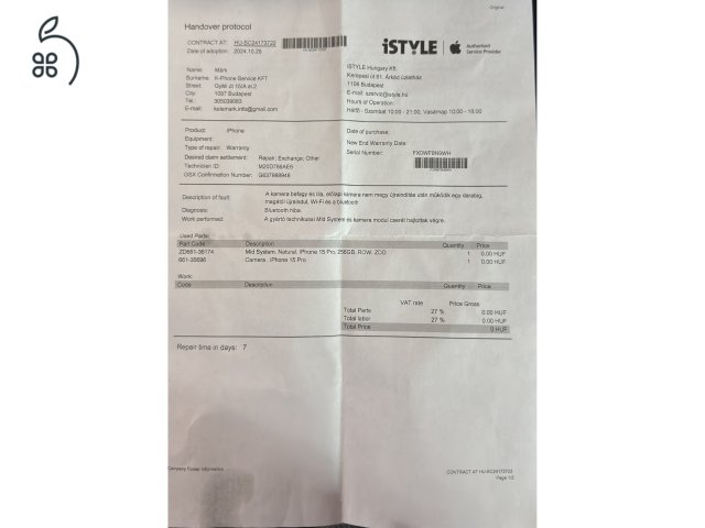 iPhone 15 Pro 256Gb 92% új állapot