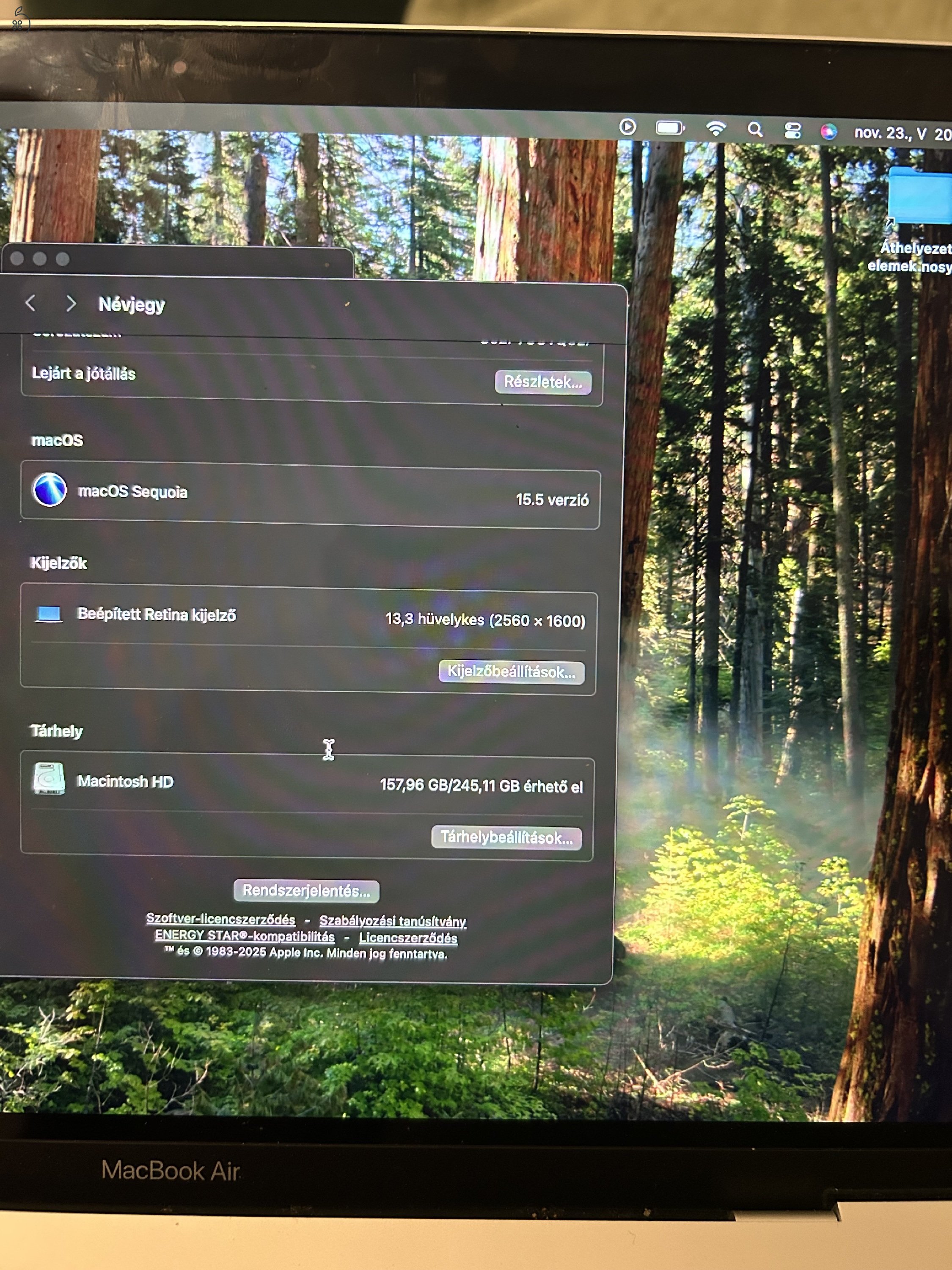 2020 M1 Macbook Air kitűnő 13”