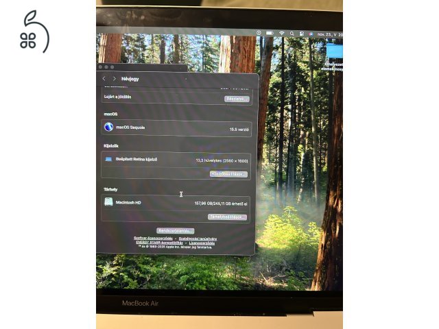 2020 M1 Macbook Air kitűnő 13”