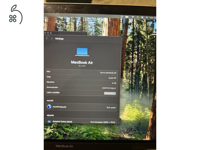 2020 M1 Macbook Air kitűnő 13”