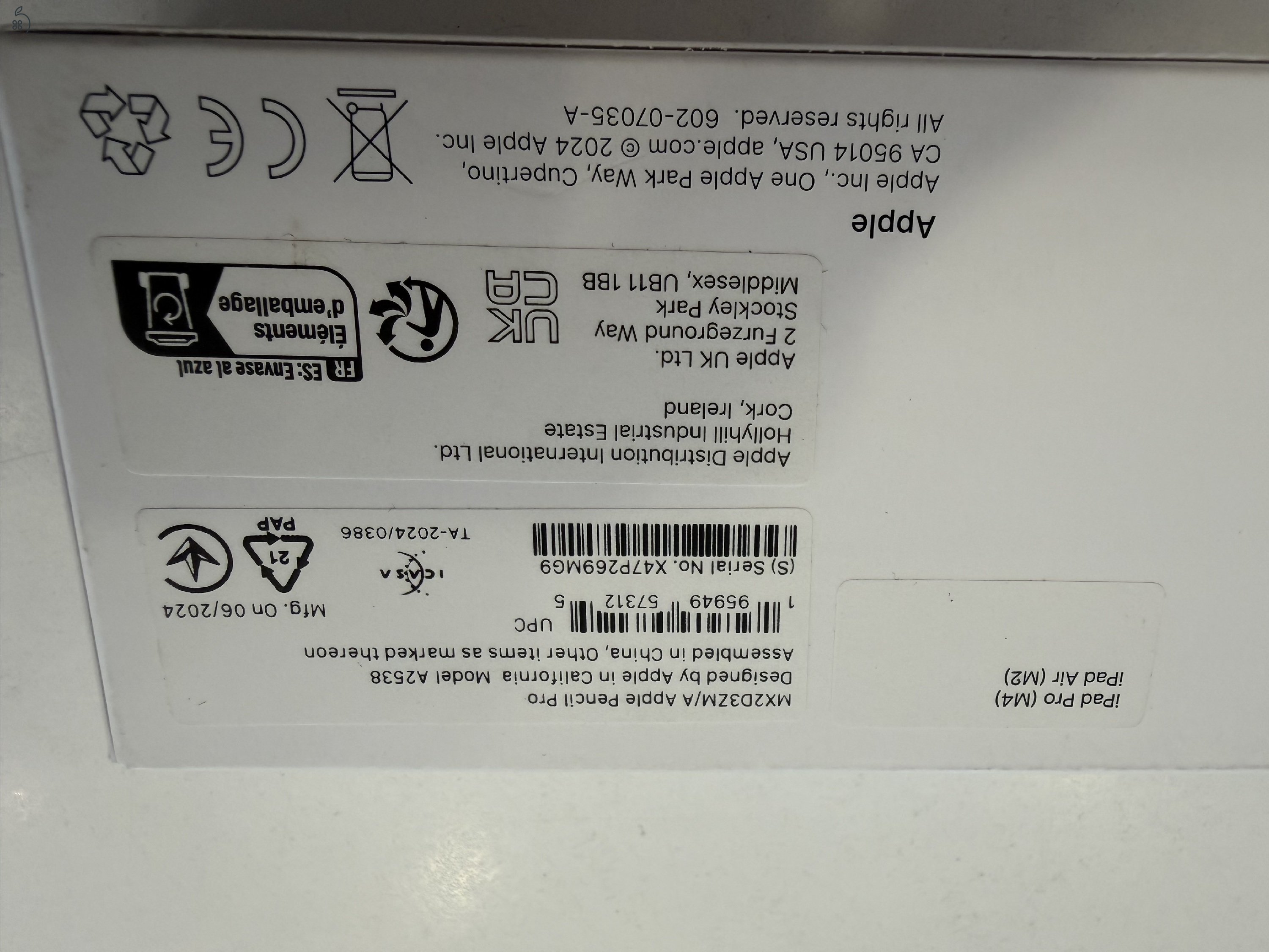 Apple Pencil Pro A2538 Újszerű/1 hónap gar.