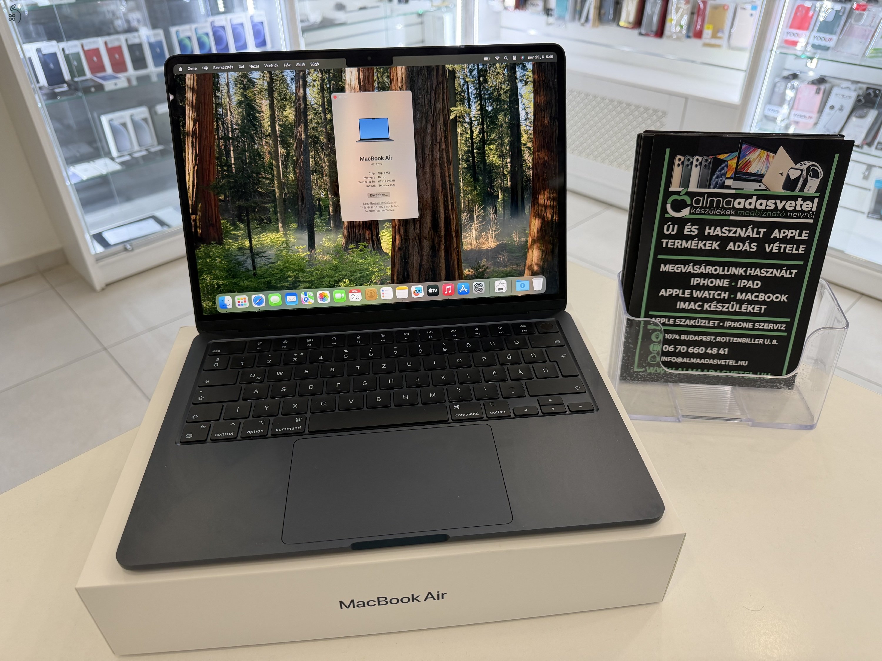 MacBook Air M2 16GB/256ssd/Újszerű/1-3 hónap gar./Akku 100%/p4595