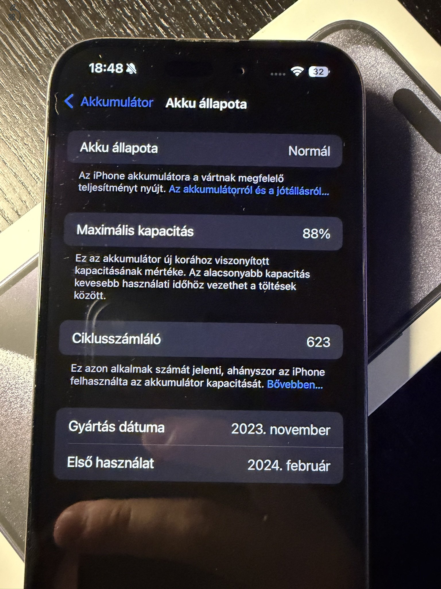 Apple Iphone 15 PRO 128GB Kék Titán szín