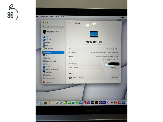 Tökéletes újszerű i5,8gb DDR,256gb HDD, Touchbar