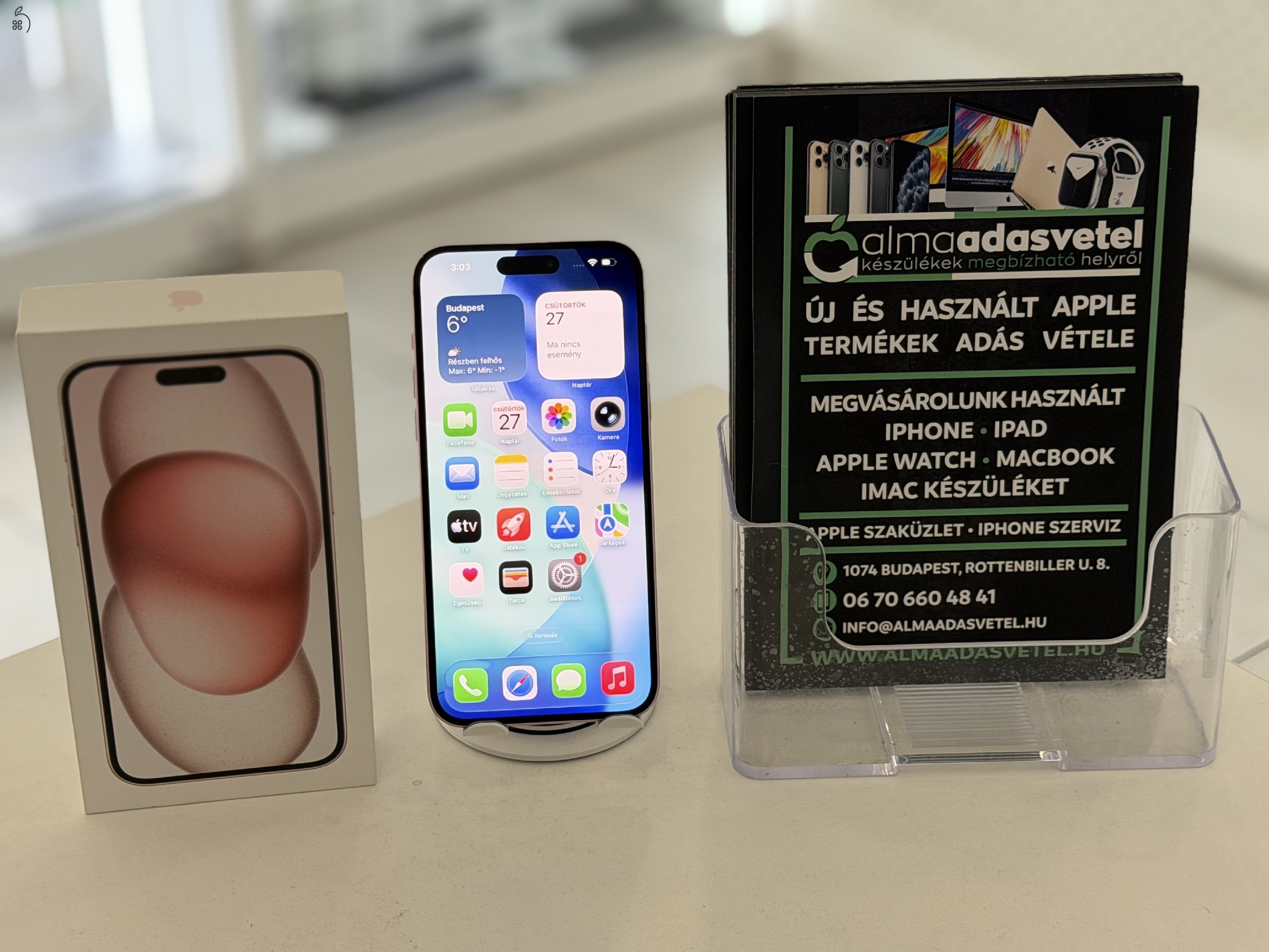 iPhone 15 Plus 128GB Független Újszerű/2027.10.30.Gar./Akku 88%/p4604