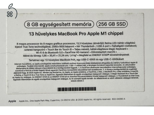13” MacBook Pro (M1, 8GB / 256GB) – szép állapot, céges számlával, 27% ÁFÁ-val!