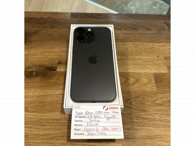 157. Apple iPhone 15 Pro Max  - 256GB - Fekete Titán - Akku 100%
