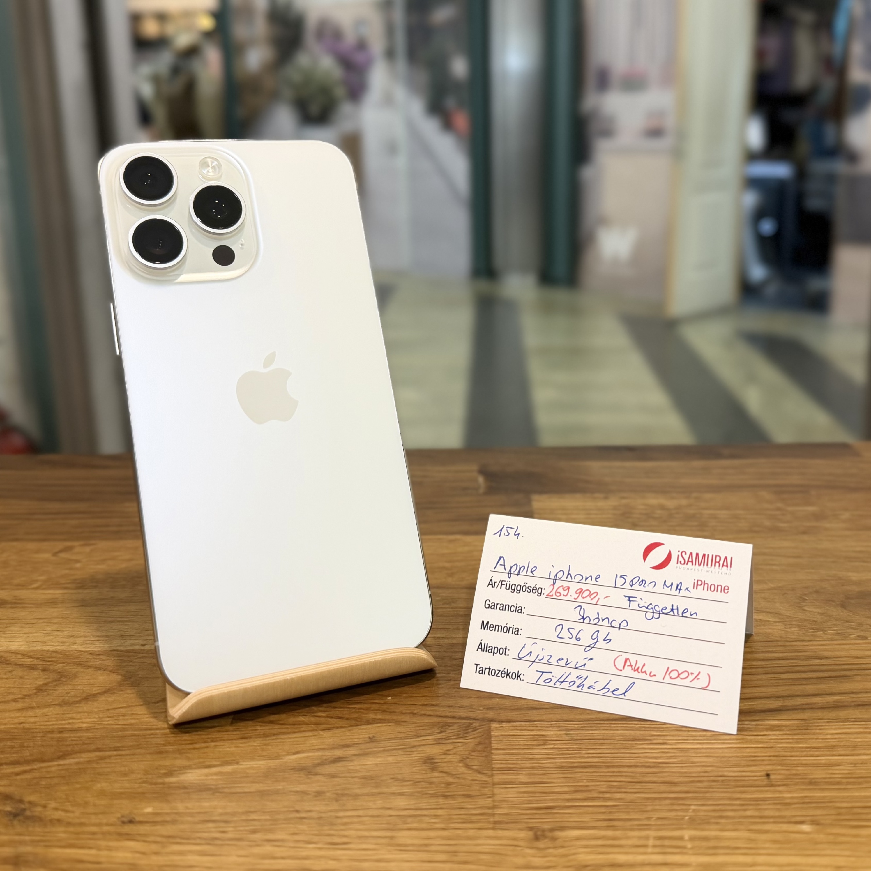 Apple iPhone 15 Pro Max  - 256GB - Fehér Titán - Akku 100% (154.)