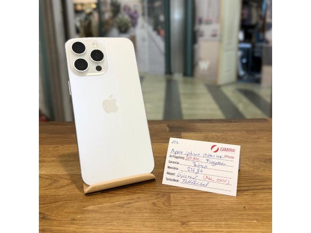 Apple iPhone 15 Pro Max  - 256GB - Fehér Titán - Akku 100% (154.)