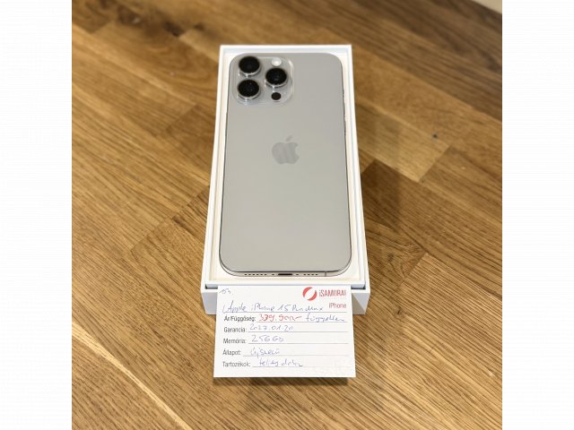 154. Apple iPhone 15 Pro Max - 256GB - Natúr Titán - Újszerű - 2027.01.20.