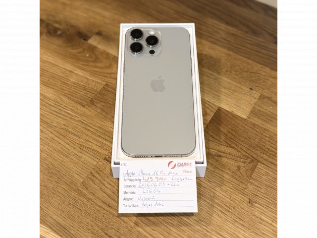 159. Apple iPhone 16 Pro Max - 256 GB - Natur Titán - Újszerű - 2028.02.03.