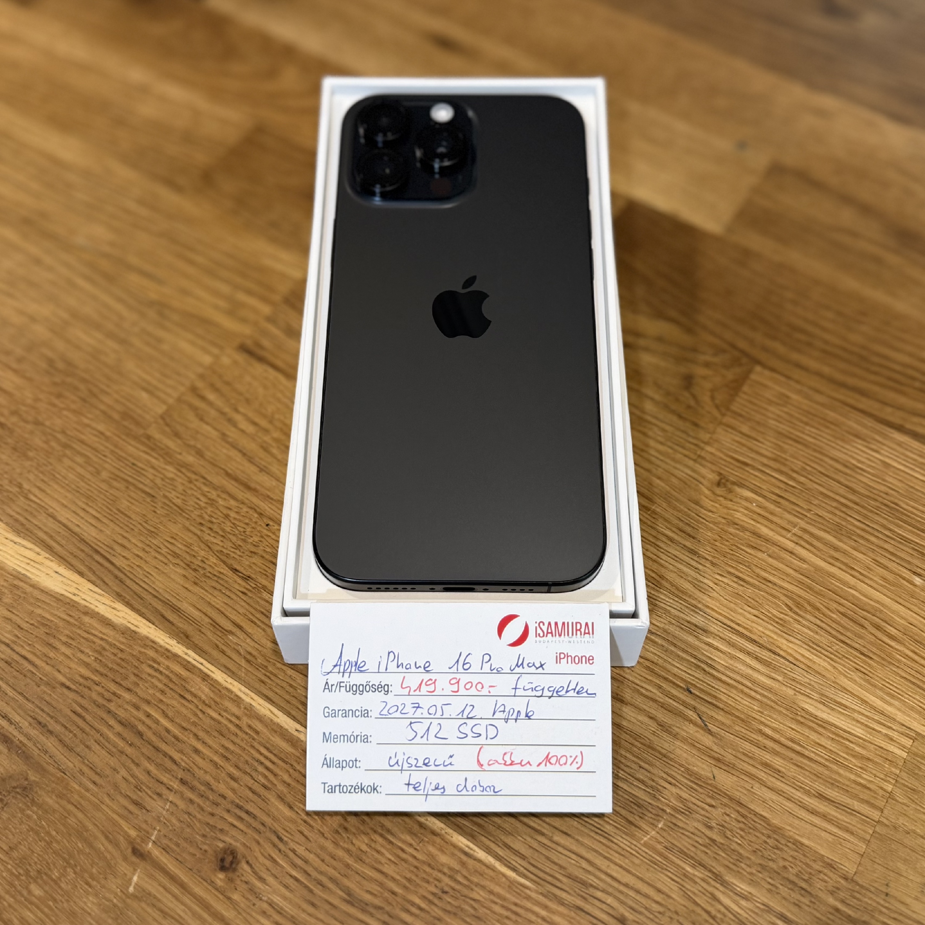 Apple iPhone 16 Pro Max - 512GB - Fekete Titán - Akku 100%, 1 ciklus - 2027.05.12. Apple (160.)