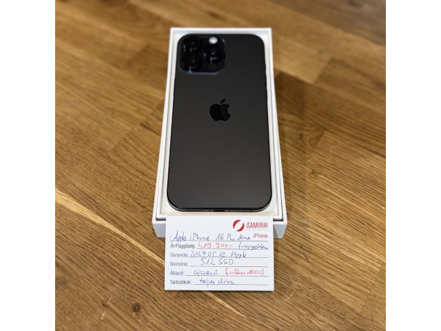 Apple iPhone 16 Pro Max - 512GB - Fekete Titán - Akku 100%, 1 ciklus - 2027.05.12. Apple (160.)