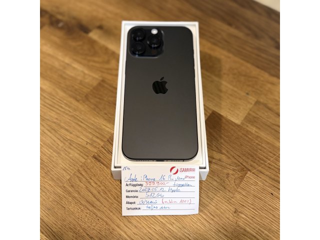 Apple iPhone 16 Pro Max - 512GB - Fekete Titán - Akku 100% - 2027.05.12. Apple (154.)