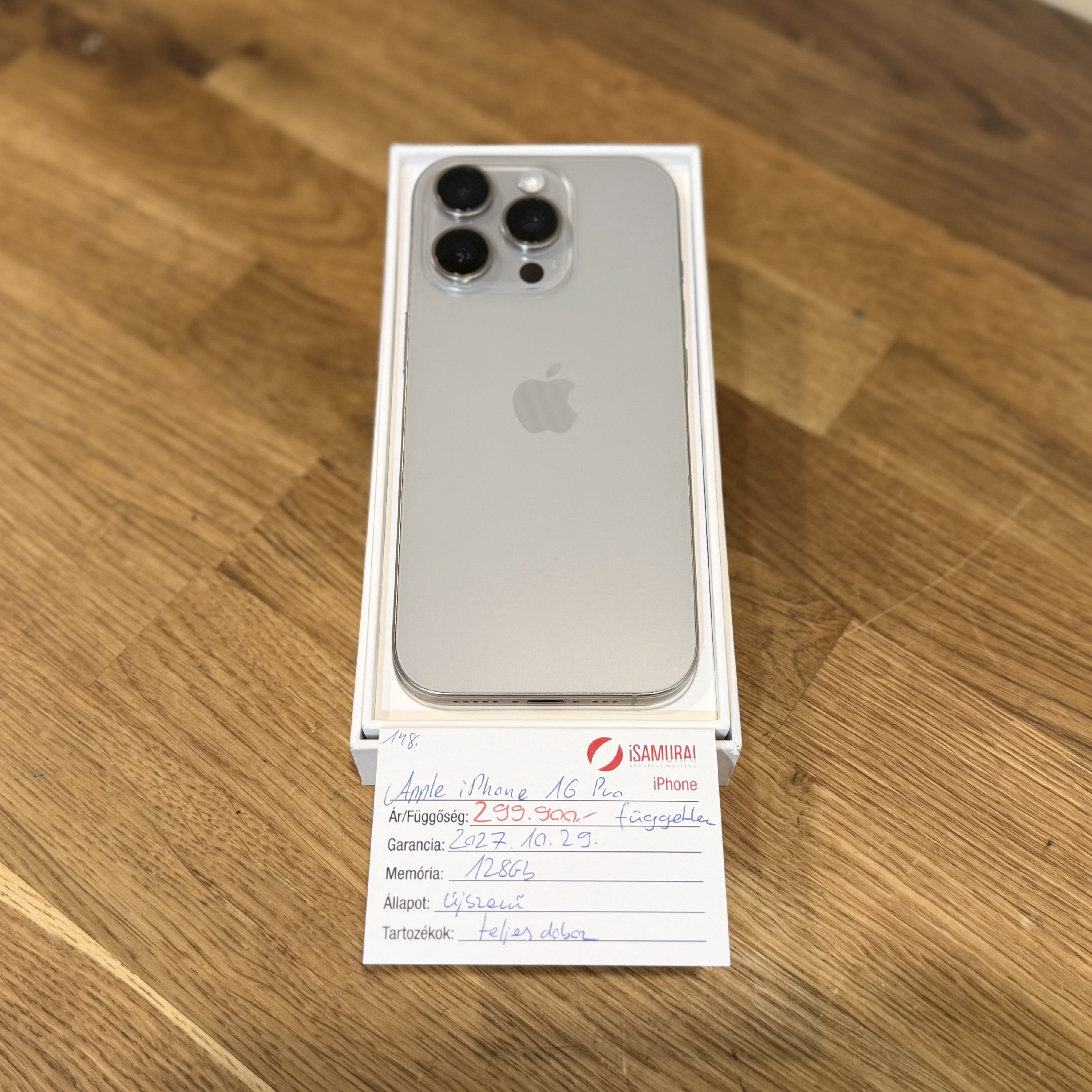 Apple iPhone 16 Pro - 128 GB – Natur Titan - 2027.10.29. -  Újszerű (148.)
