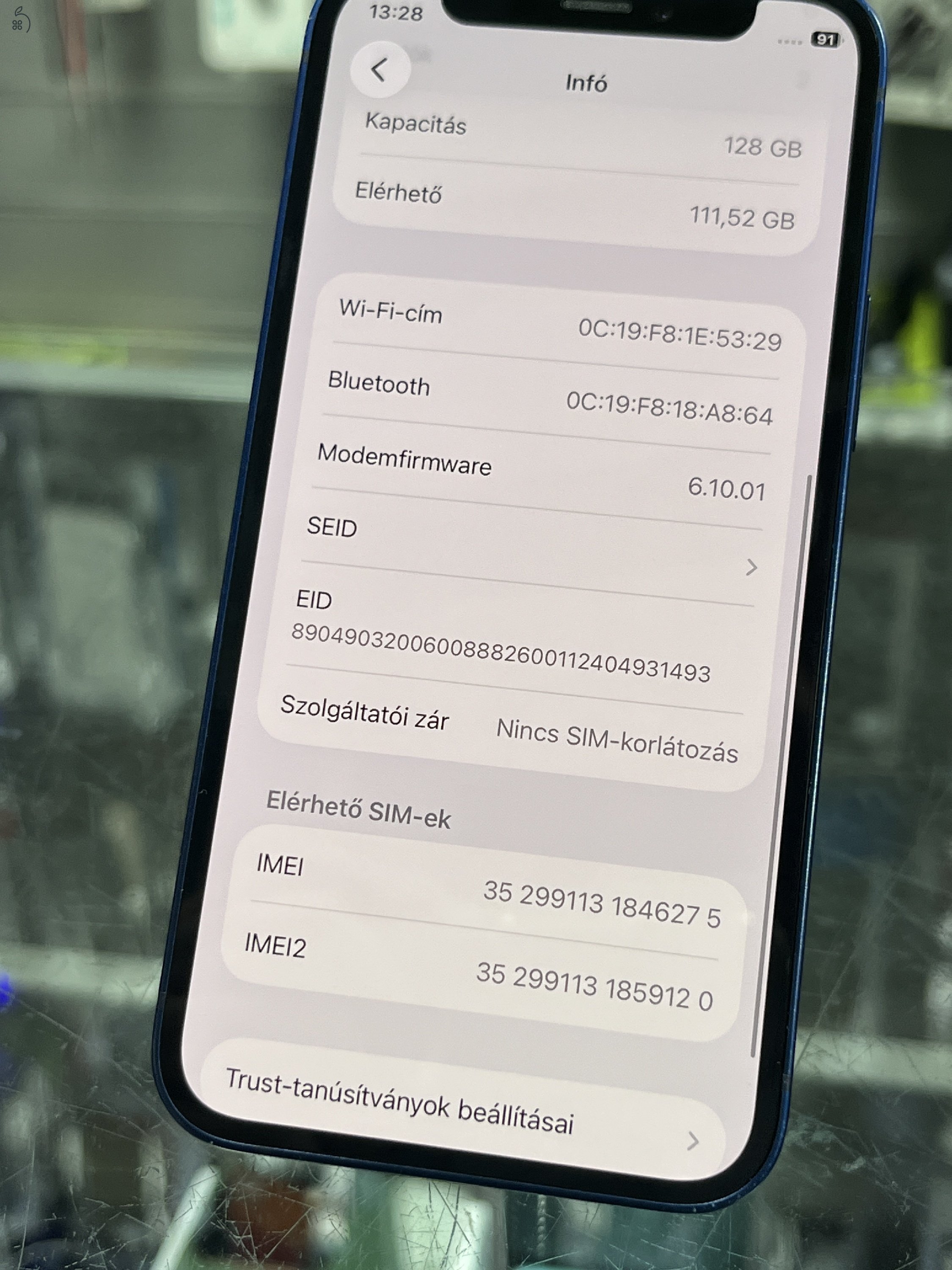 IPHONE 12 MINI 128GB, KÉK, AKKU, ÜZLETBŐL, GARANCIA