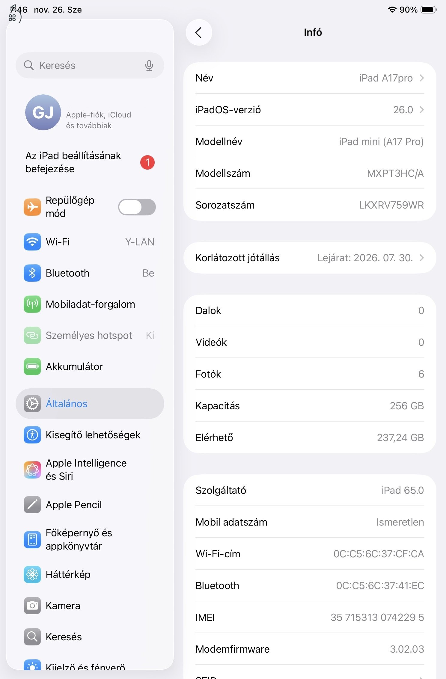 Alig használt ipad mini A17 pro (7th gen) Cellular 256 Gb Astrogrey