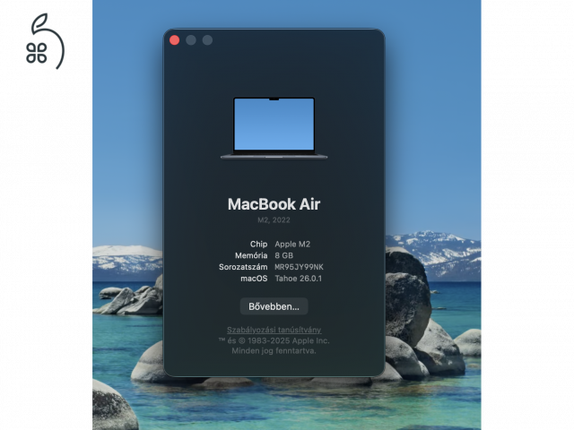 MacBook Air M2 / 8GB / 256GB SSD / Magyar / Astro szürke