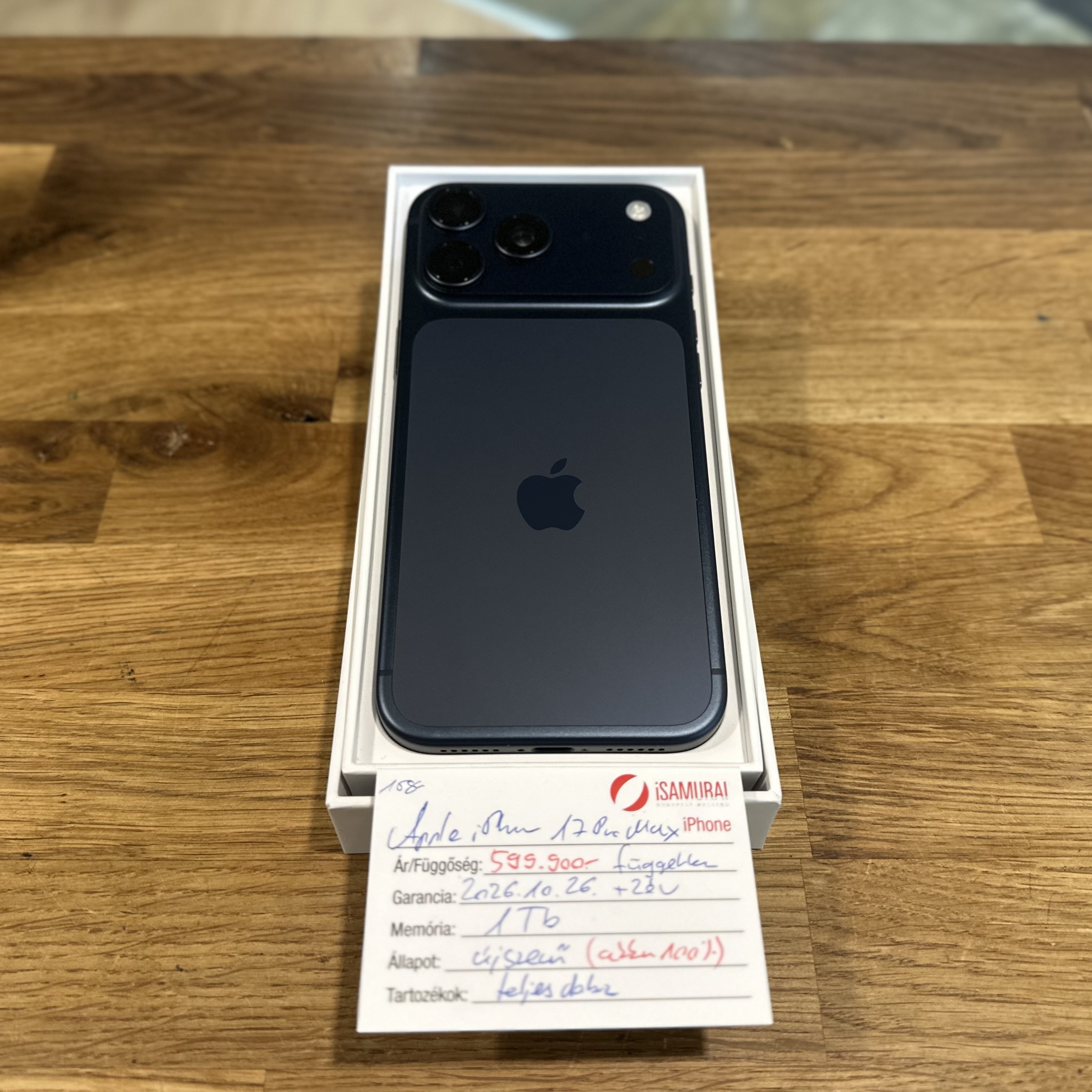 158. Apple iPhone 17 Pro Max - 1TB GB - Deep Blue - újszerű