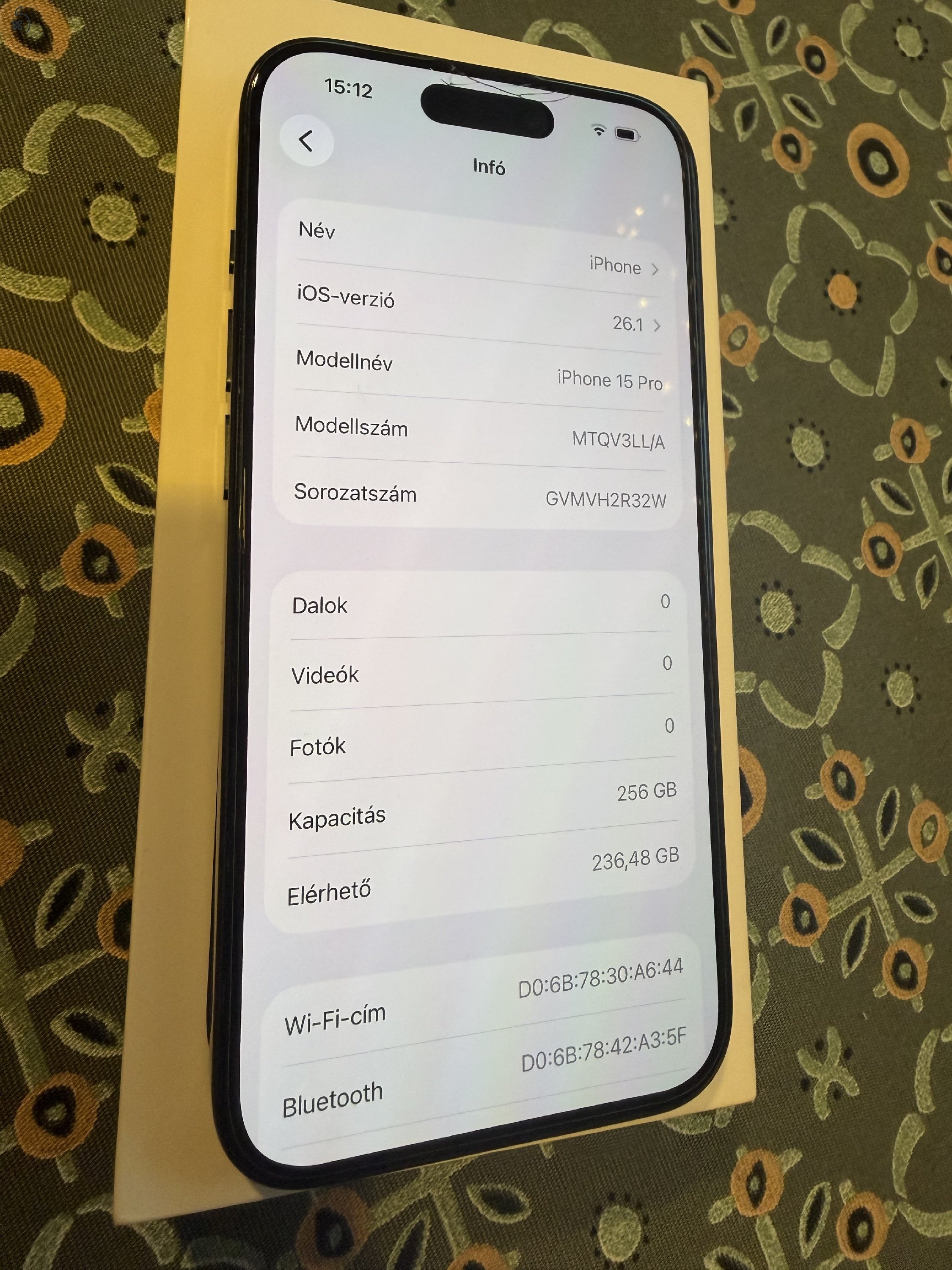 Karcmentes iPhone 15 Pro 256 GB blue magánszemélytől eladó