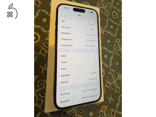 Karcmentes iPhone 15 Pro 256 GB blue magánszemélytől eladó