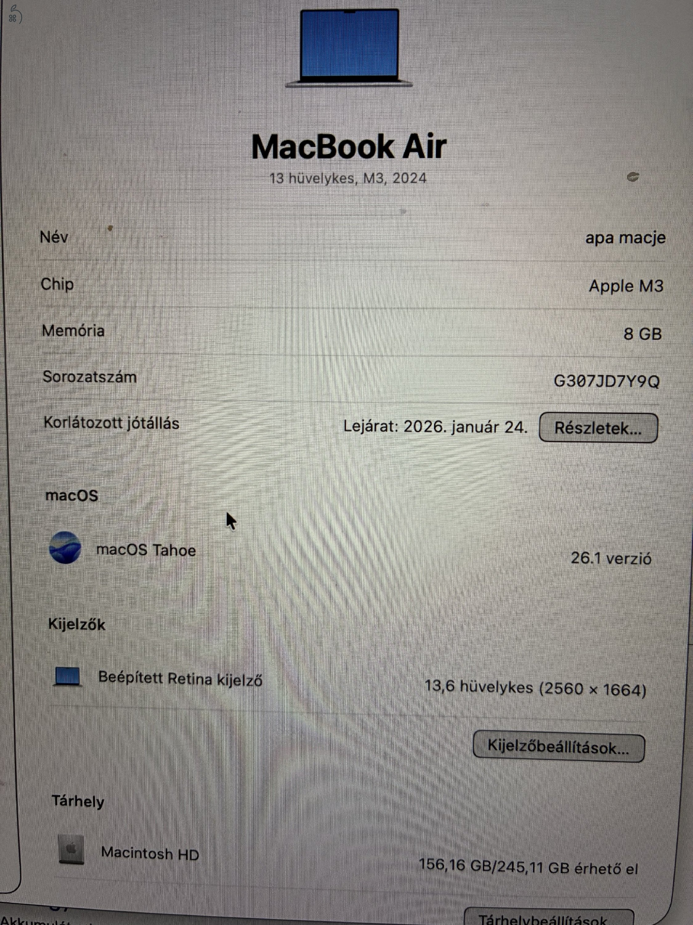 13 hüvelykes MacBook Air Apple M3 chip 100% akku