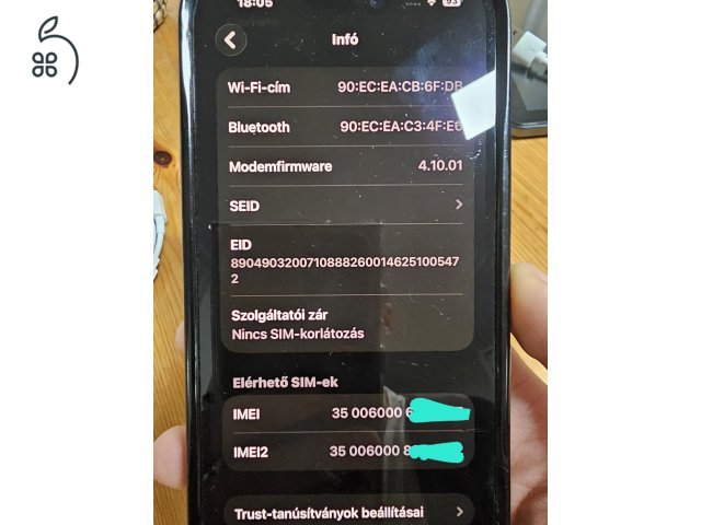 Apple iPhone 14 Pro – lila, eSIM, – megkímélt állapotú 128 Gb, 86% Akku