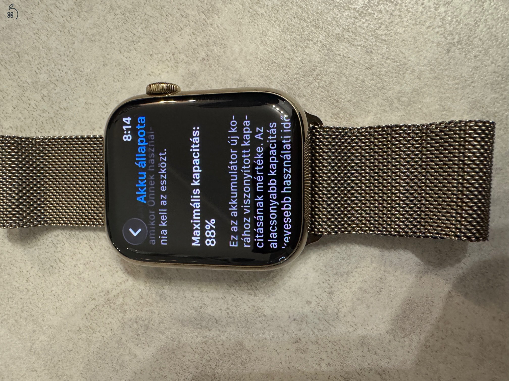 Apple, Watch, Series 8, 45mm, Arany, Rozsdamentes Acél, Milanese, Milánói, Gold, A2775, Stainless Steel, iwatch, applewatch