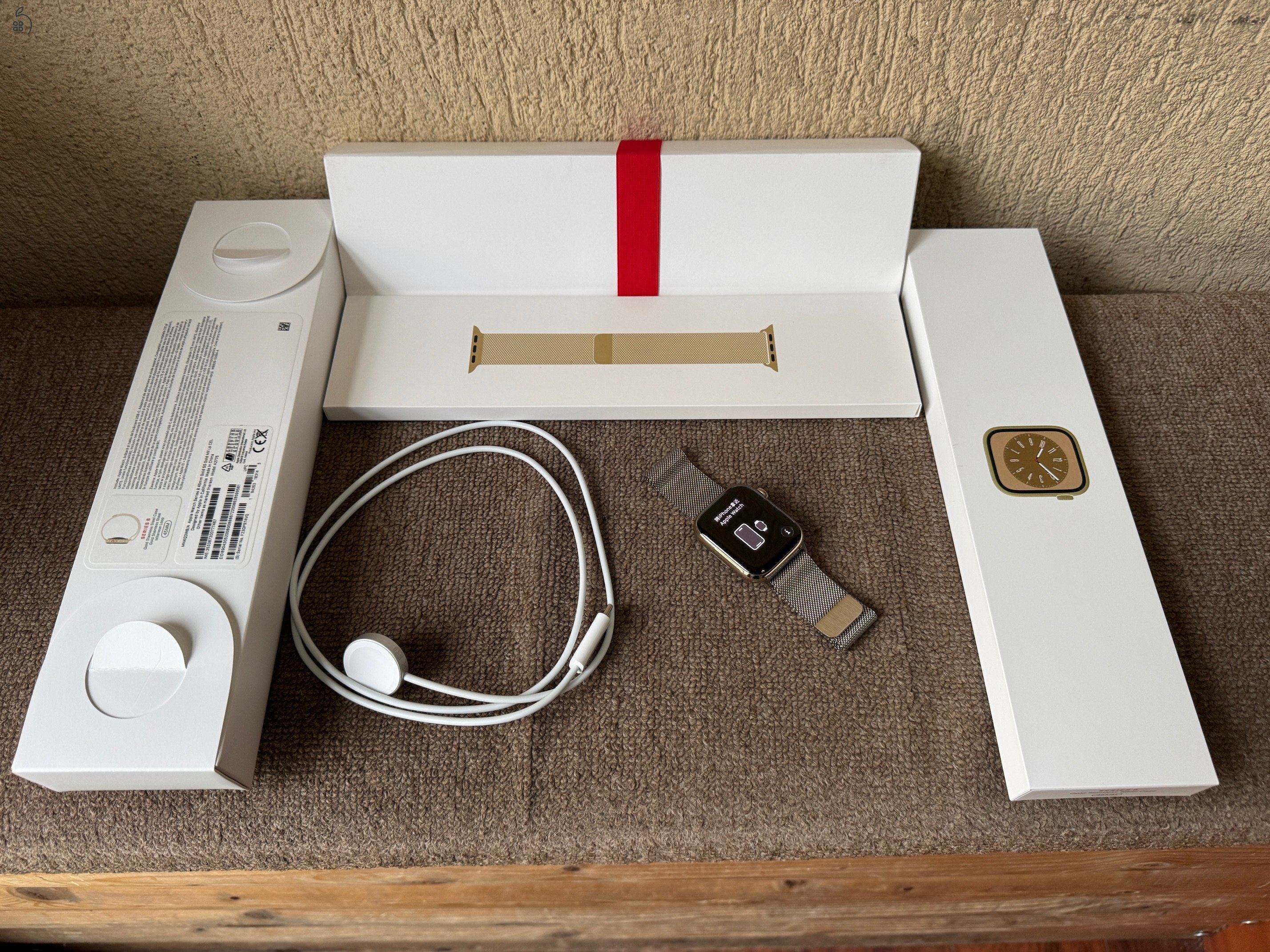 Apple, Watch, Series 8, 45mm, Arany, Rozsdamentes Acél, Milanese, Milánói, Gold, A2775, Stainless Steel, iwatch, applewatch